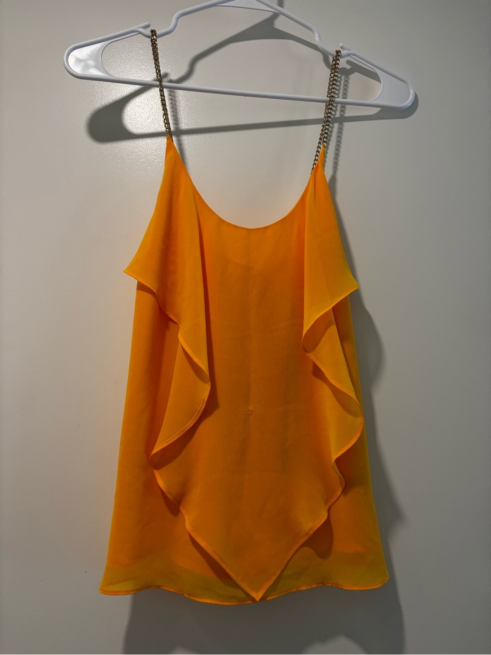 Marciano Yellow Ruffle Cami with Gold Chain Straps